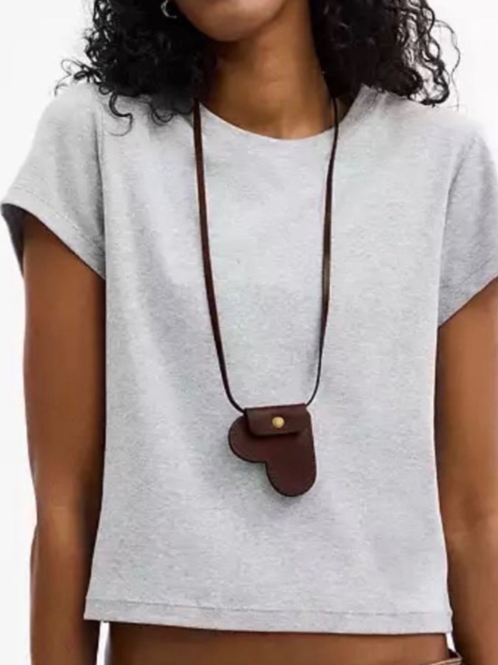 NEW COACH Heart Pouch Necklace Charm CCY98 Dark Brass Maple Leather - NWT